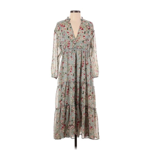 ZARA Green Multi Floral Print Dress - S - Picture 1 of 4